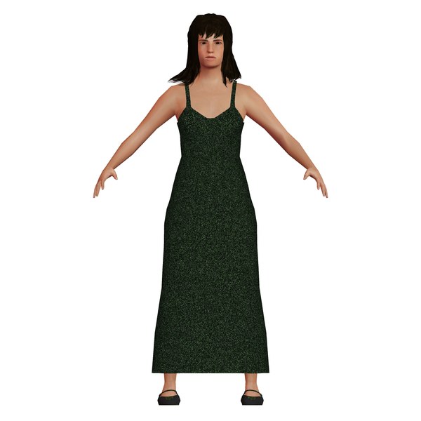 young low-poly asian woman dress 3D model