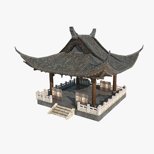 Asian ancient architecture water pavilion 3D