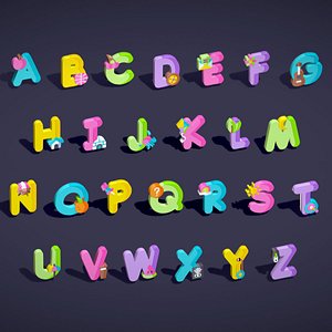 3D Toon Alphabets - Low Poly Cartoon Pack 2 - Kids Learning 3D Assets - Letters