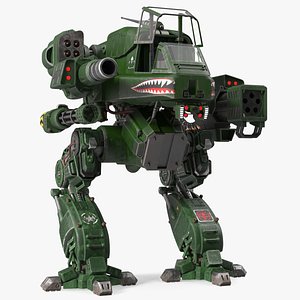 Worn Walking Combat Dark Green Robot with Pilot Rigged