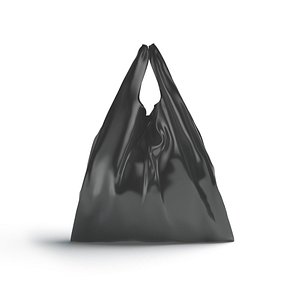 3D Black T-shirt Plastic Bag - handle packet stand model