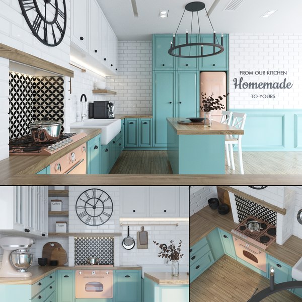 3D Vintage American Kitchen Interior