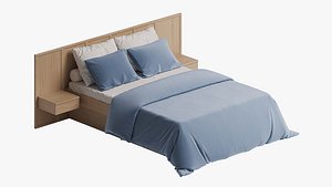 Wooden bed with bedside tables and a storage system