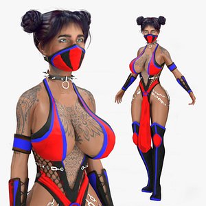 Cartoon Rigged Ninja Girl Character