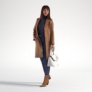 People Woman Marina 1276 Winter Coat Walking Low poly