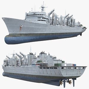Military Supply Ship with Industrial Deck Layout Rigged 3D