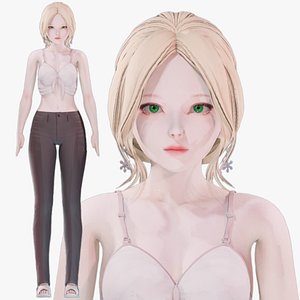 3D Casual clothes 0018 - Rig - Unreal - Unity - Blender - Animated - Realistic Female Character