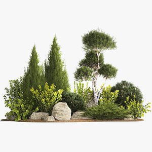 Alpine Hill With Thuja Pine Juniper And Bushes 1208 3D