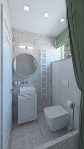 Nice shower with green curtains