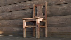 Rustic Wooden Chair - Country Furniture 3D model