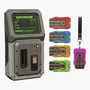 Sci-Fi Access Terminal and Keycard 5 Color Options - PBR Game Ready Low-poly