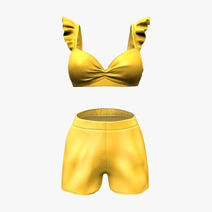 Mini Summer Shorts And Cropped Top Outfit 3D model