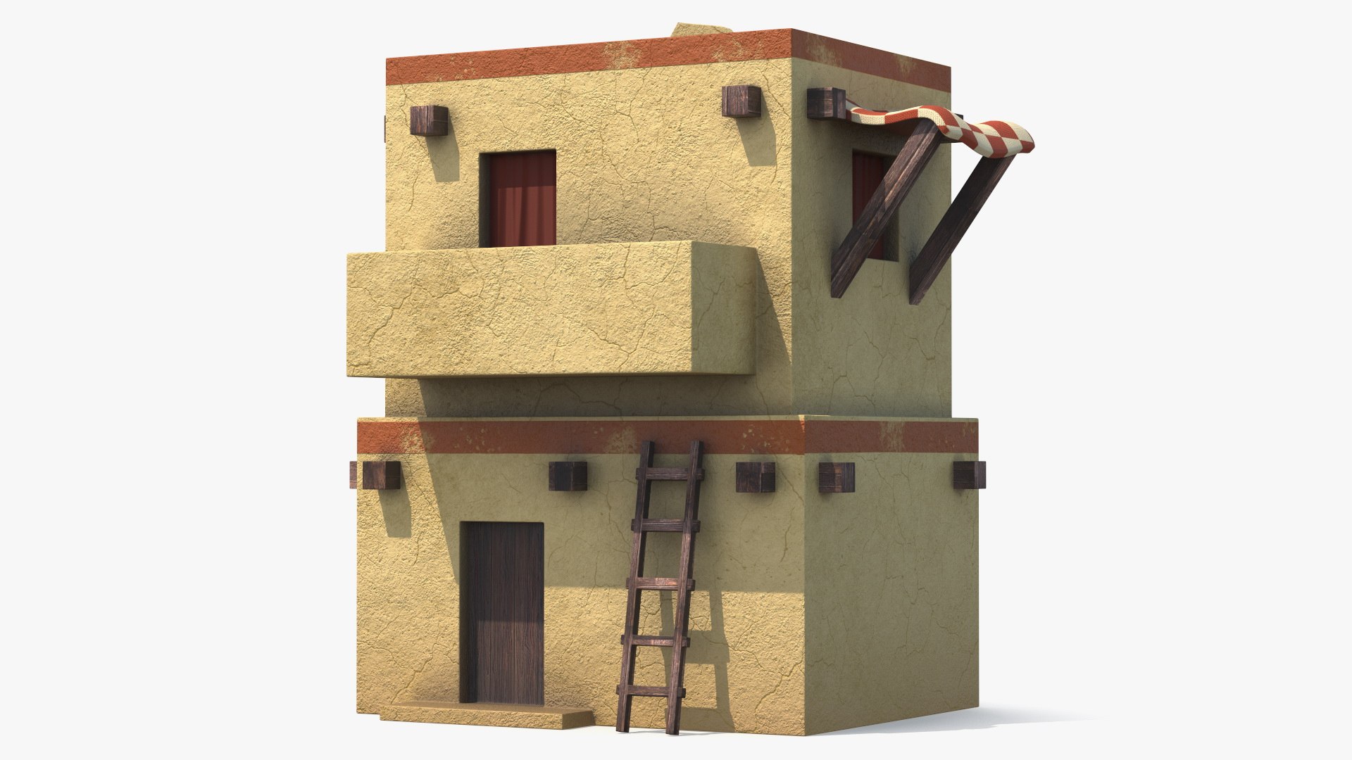 Realistic Arabian House with Awning and Ladder 3D model preview