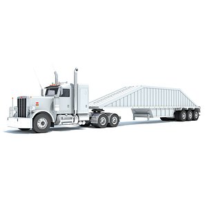 3D Semi Truck with Bottom Dump Trailer model
