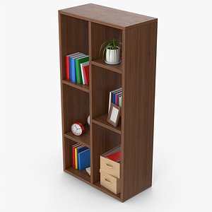 3D Bookshelf Set Dark Wood model