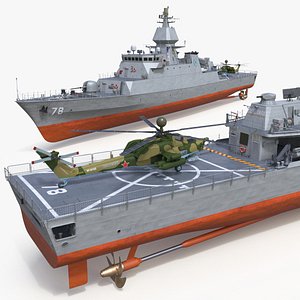 3D Iranian Destroyer Deylaman with Helicopter Rigged