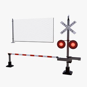Rigged Railway Crossing  Train Crossing Barrier Fence 3D