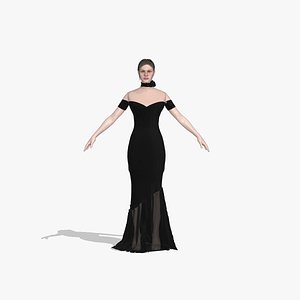 3D Low slevee dress asymetric ruffled skirt black color modern look