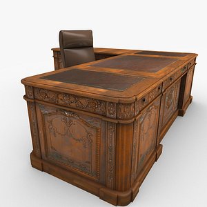 carved wood antique office desk 3d model