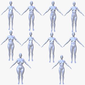 3D base mesh 10 female characters