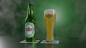 Heineken Beer Bottle With Glass Realistic