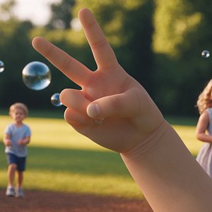 Caucasian Baby Hand Victory Gesture
