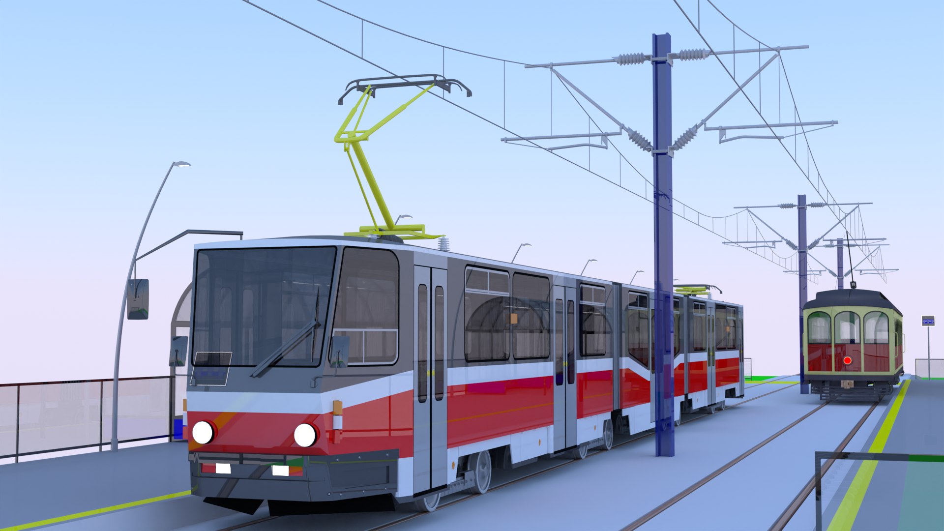 Station With Historical And Modern Tram Model - TurboSquid 2175842