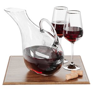 3D N7  Elegant Red Wine Set with Decanter and Glasses model