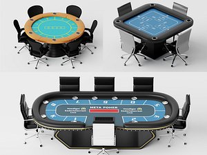 3D Casino Poker Table Set 3D Model Game Tables With Office Chairs