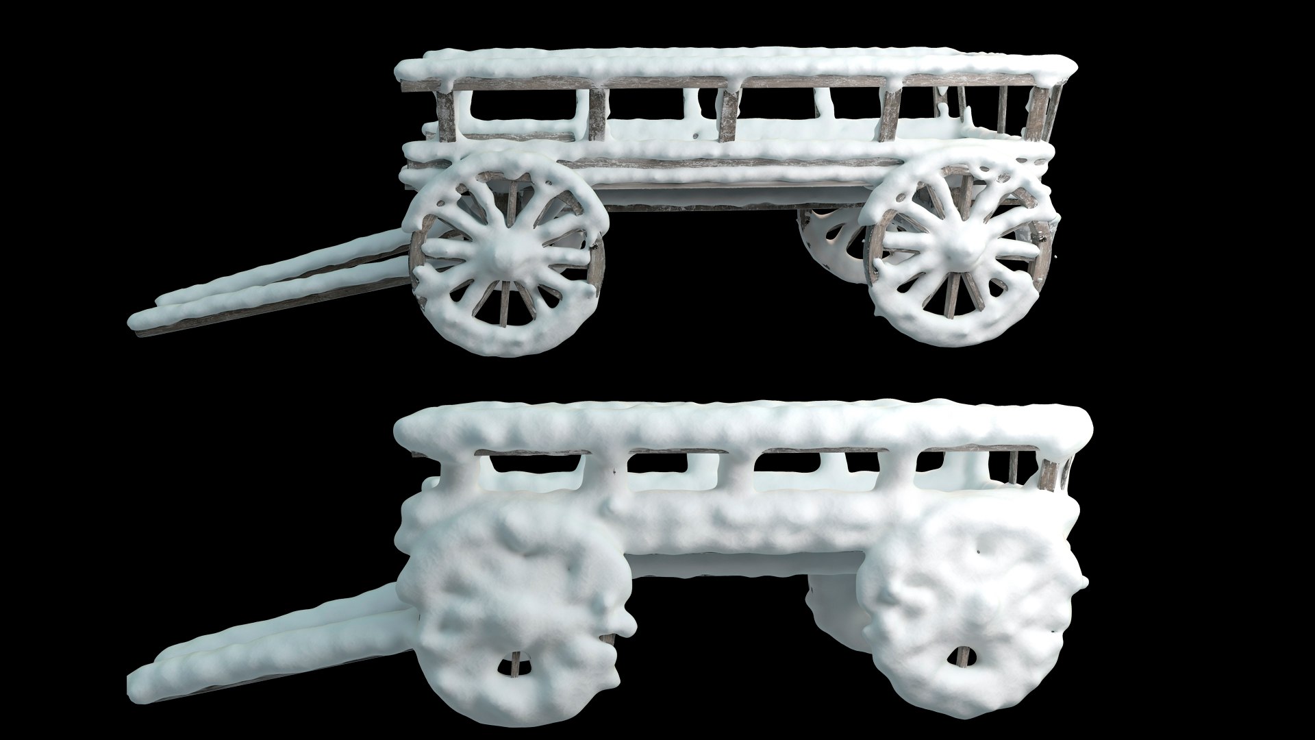 3D wooden carts covered snow model - TurboSquid 1471560