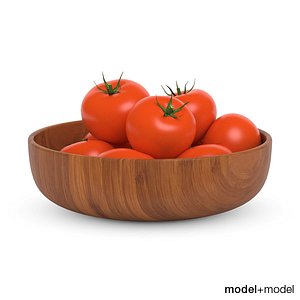3d model of tomatoes wooden bowl