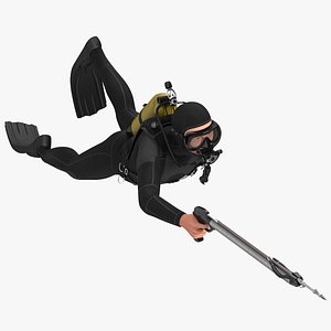 3D Diver with Underwater Speargun Rigged for Maya model