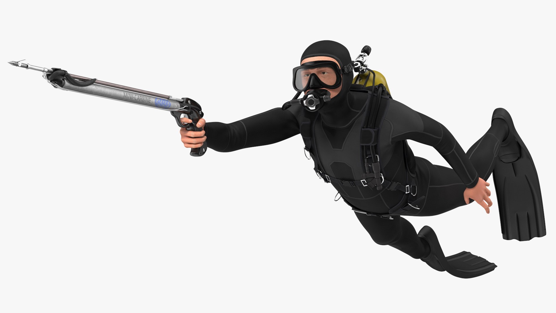 Diver with Underwater Speargun Rigged for Maya 3D model preview
