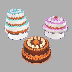 3D 3 Cakes with the trays Collection model