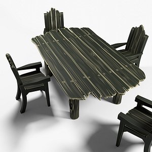 Stylized Driftwood Table and Chair Furniture 3D