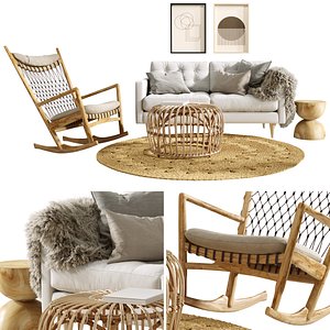 3D Boho Rattan Living Room 3D Set model