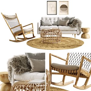 Boho Rattan Living Room 3D Set