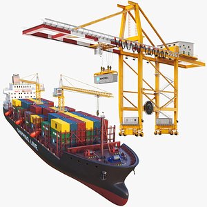 Container Ship With Crane