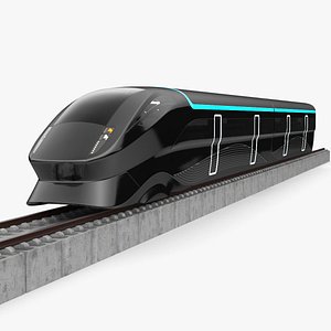 3D Futuristic Passenger Train on the Rails