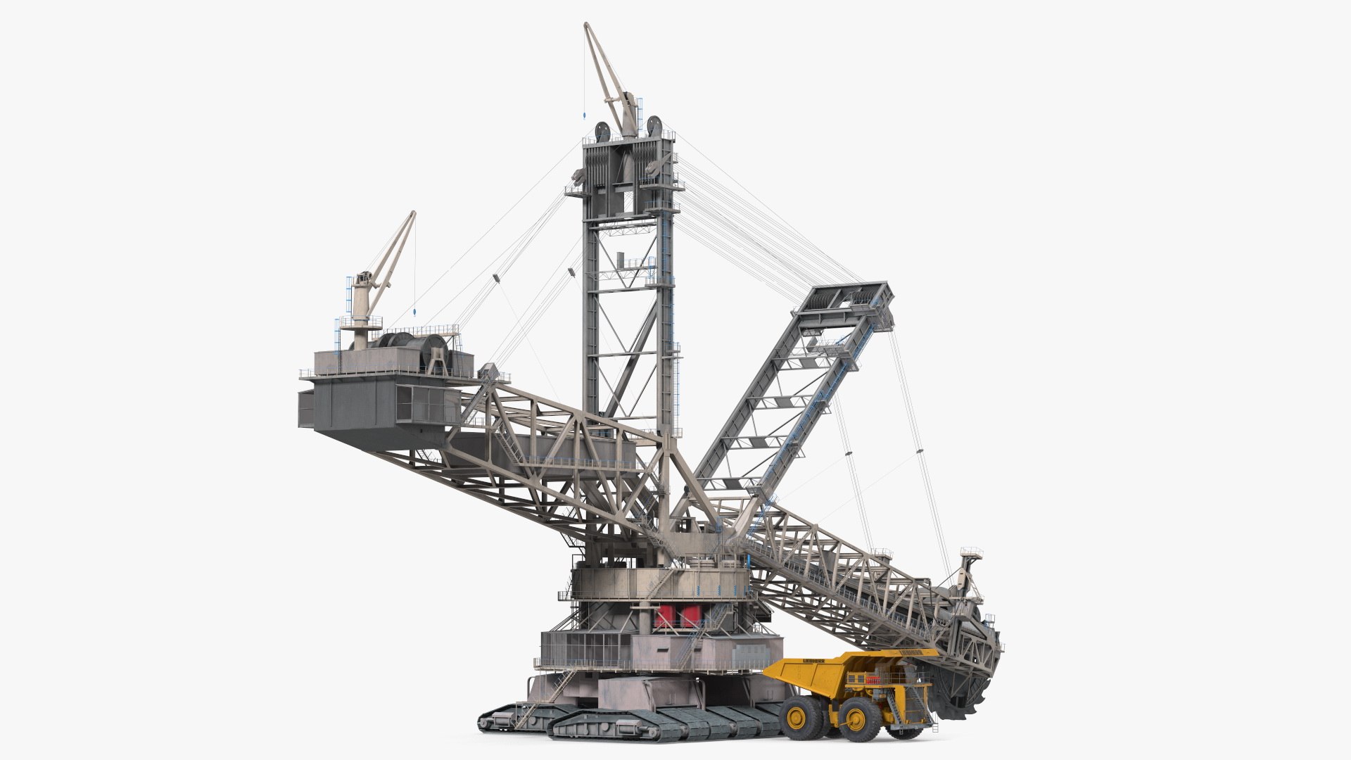 3D Mining Multi Bucket Wheel Excavator with Heavy Duty Dump Truck Liebherr Rigged model