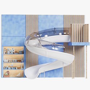 3D model Children wall with decor slide and toys