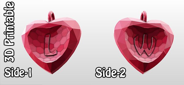 obj 3d-printable valentine crystal-heart-twoletters pendant