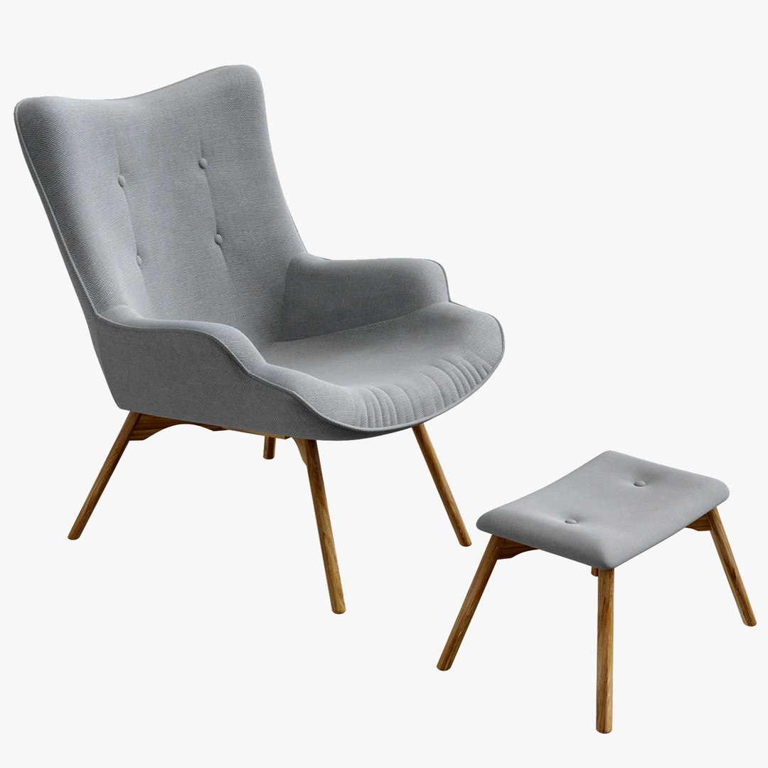 Armchair With Pouf Jysk EJERSLEV Grey 3D Model