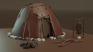 3D model LowPoly 3D Model of a  Pre-historic House
