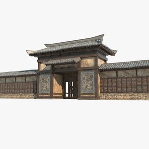 Asian Ancient Architecture Courtyard Gate 3D model