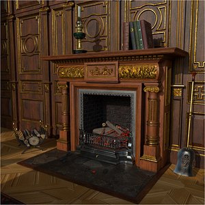 3D model Victorian living room with fireplace