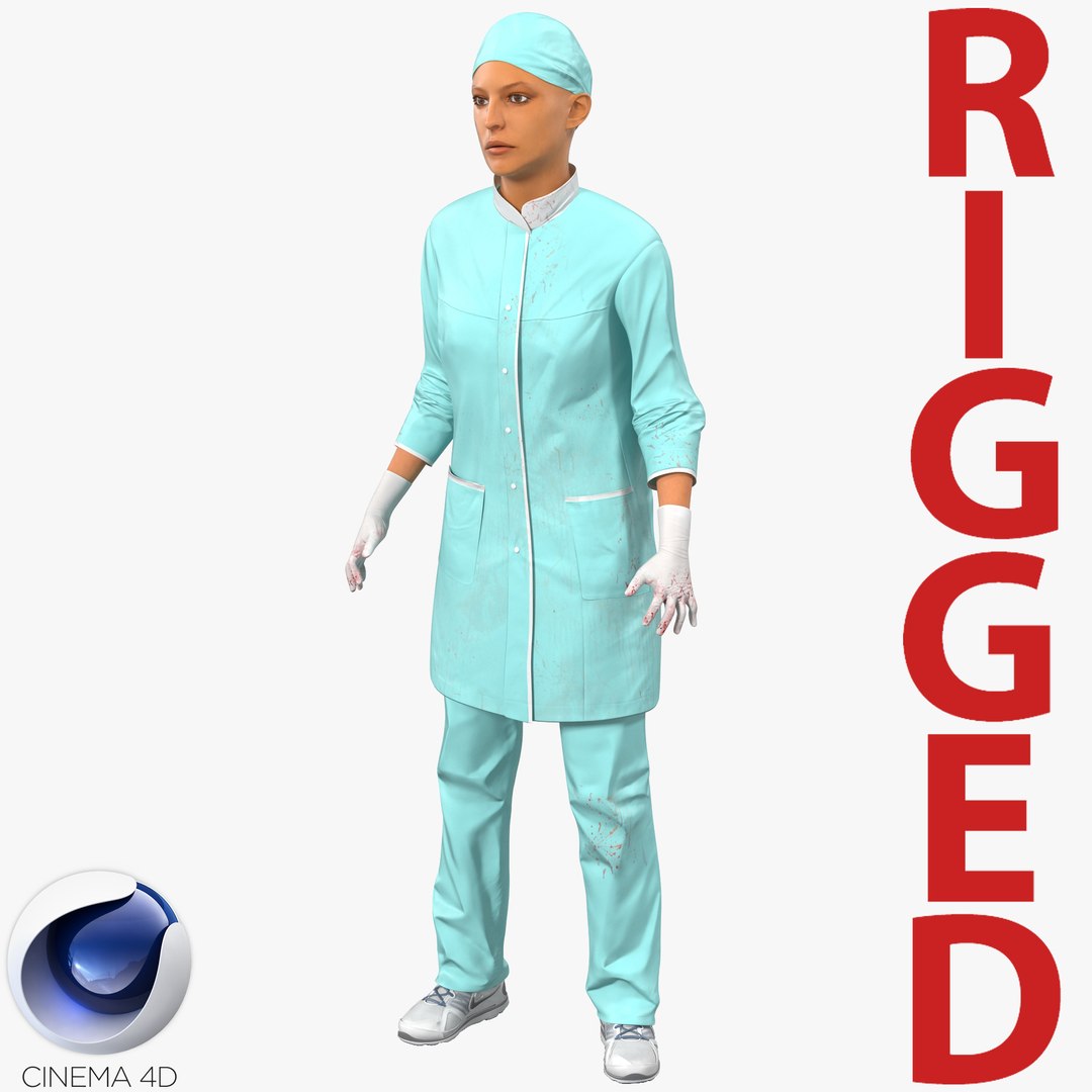 Female Surgeon Mediterranean with blood Rigged 2 for Cinema 4D 3D model preview