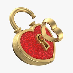 3D model heart lock gold
