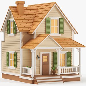 Cartoonish Wooden House Low Poly 3D Model 03