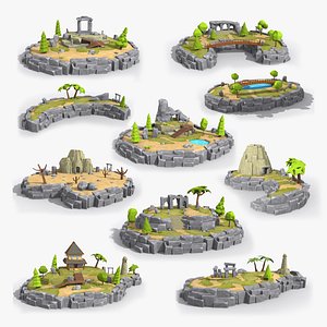 10 cartoon island landscape Collection 3D